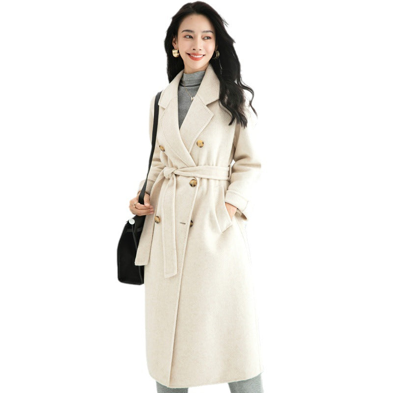 new MAX double breasted European version long hair plus long lace-up double sided wool coat woman