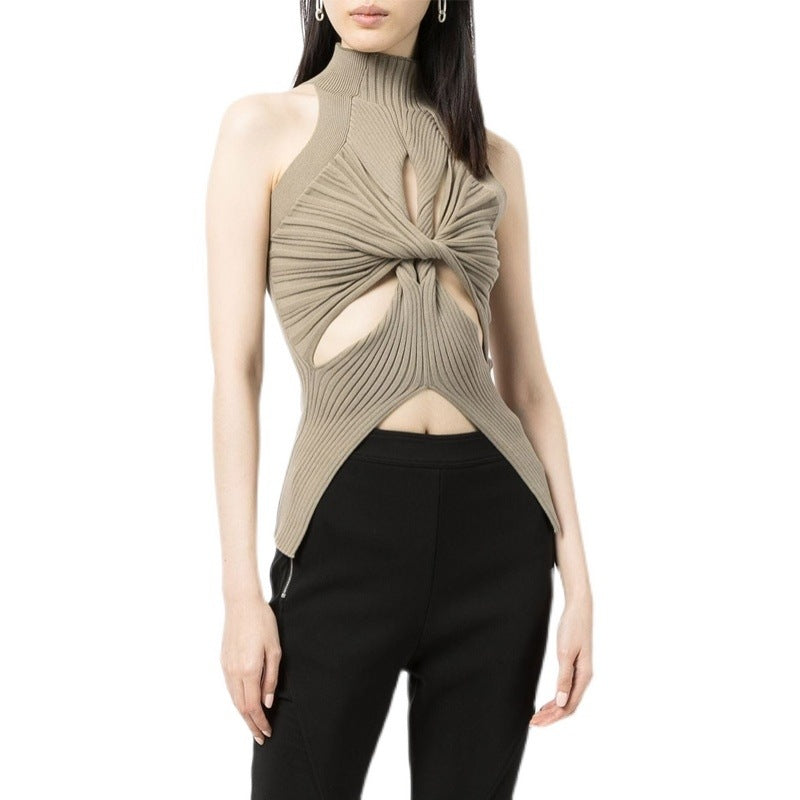Spring new East gate women's sexy off-the-shoulder irregular matching thin knit vest