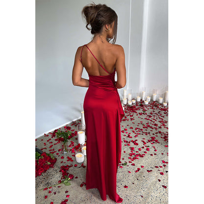 Women's dress sexy one-shoulder slim slit long  backless dress