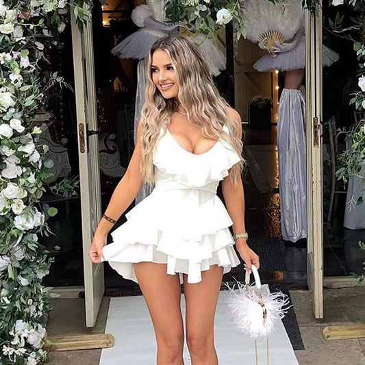 Sweet and spicy wind women's dress deep V backless floral skirt halter dress