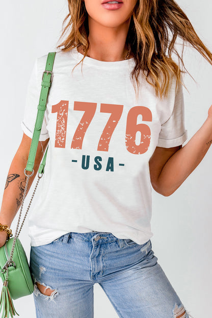 "1776 USA" Round Neck Short Sleeve T-Shirt