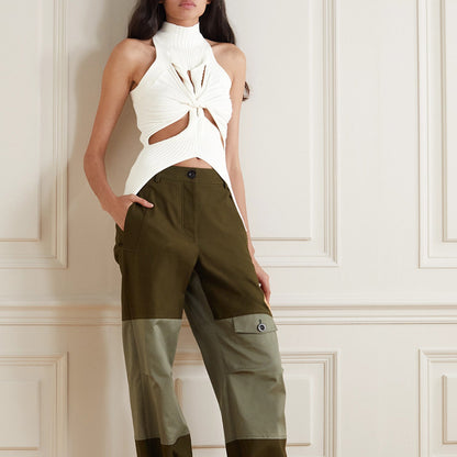 Spring new East gate women's sexy off-the-shoulder irregular matching thin knit vest