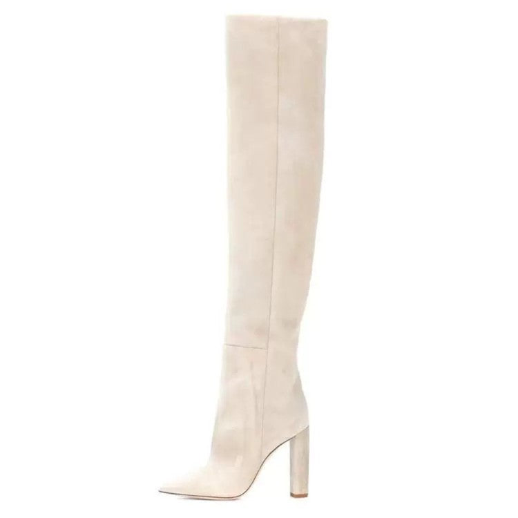 Fashion style creased boots beige white red frosted over knee boots thick heels women's boots big size