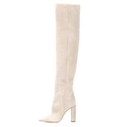 Fashion style creased boots beige white red frosted over knee boots thick heels women's boots big size