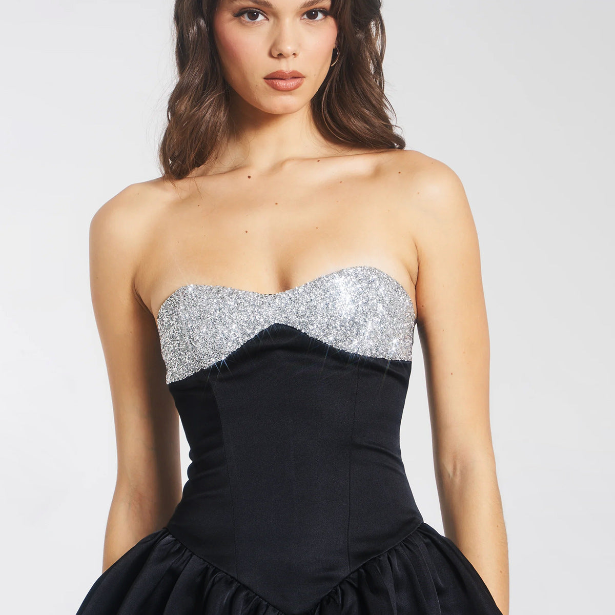 Fashion women's dress new strapless sequin dress Sweet spicy wind princess wind black skirt dress