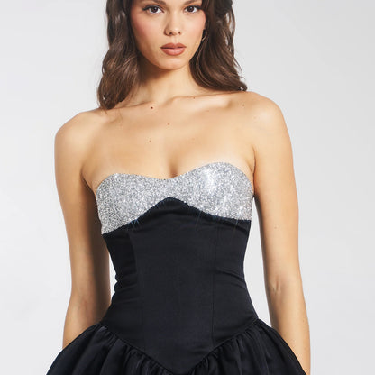 Fashion women's dress new strapless sequin dress Sweet spicy wind princess wind black skirt dress