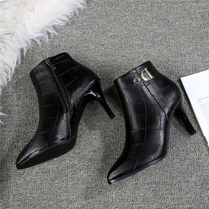 Microfiber pointed stiletto ankle boots Fashion skinny fashion boots Women's leather boots High top shoes