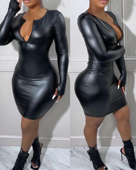 Snug fit  leather dress
