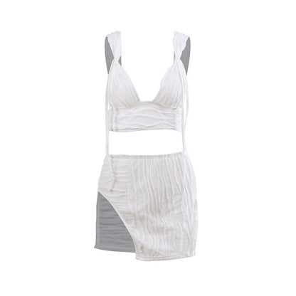 Jacquard knit  split halter skirt