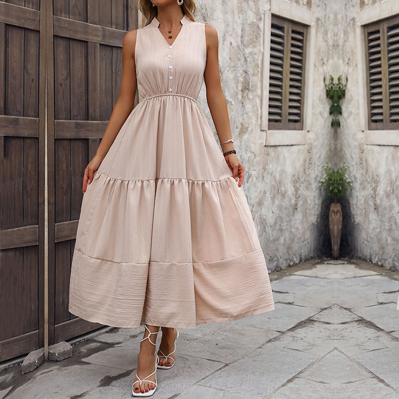 Summer new women's dress solid color temperament slim dress