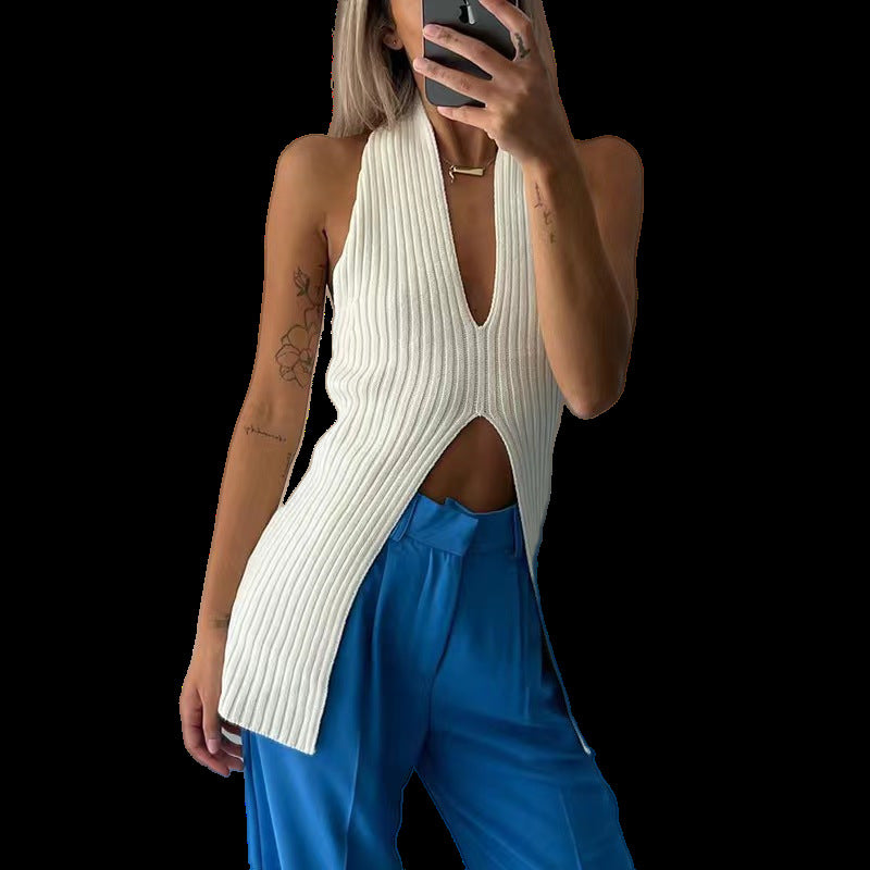 Fashion women's new V-neck open sexy spice sleeveless knit sweater vest