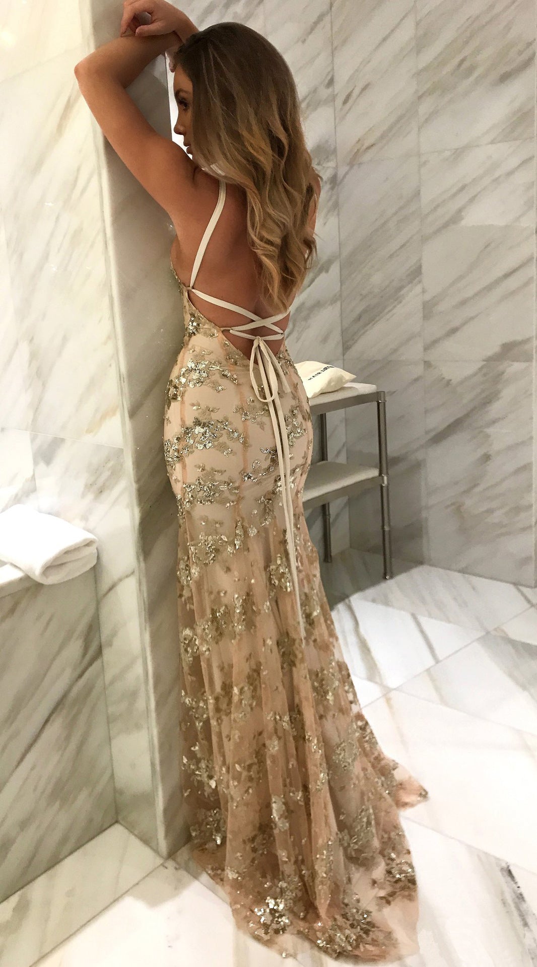 New women's ebay dress halter V-neck halter sequin dress