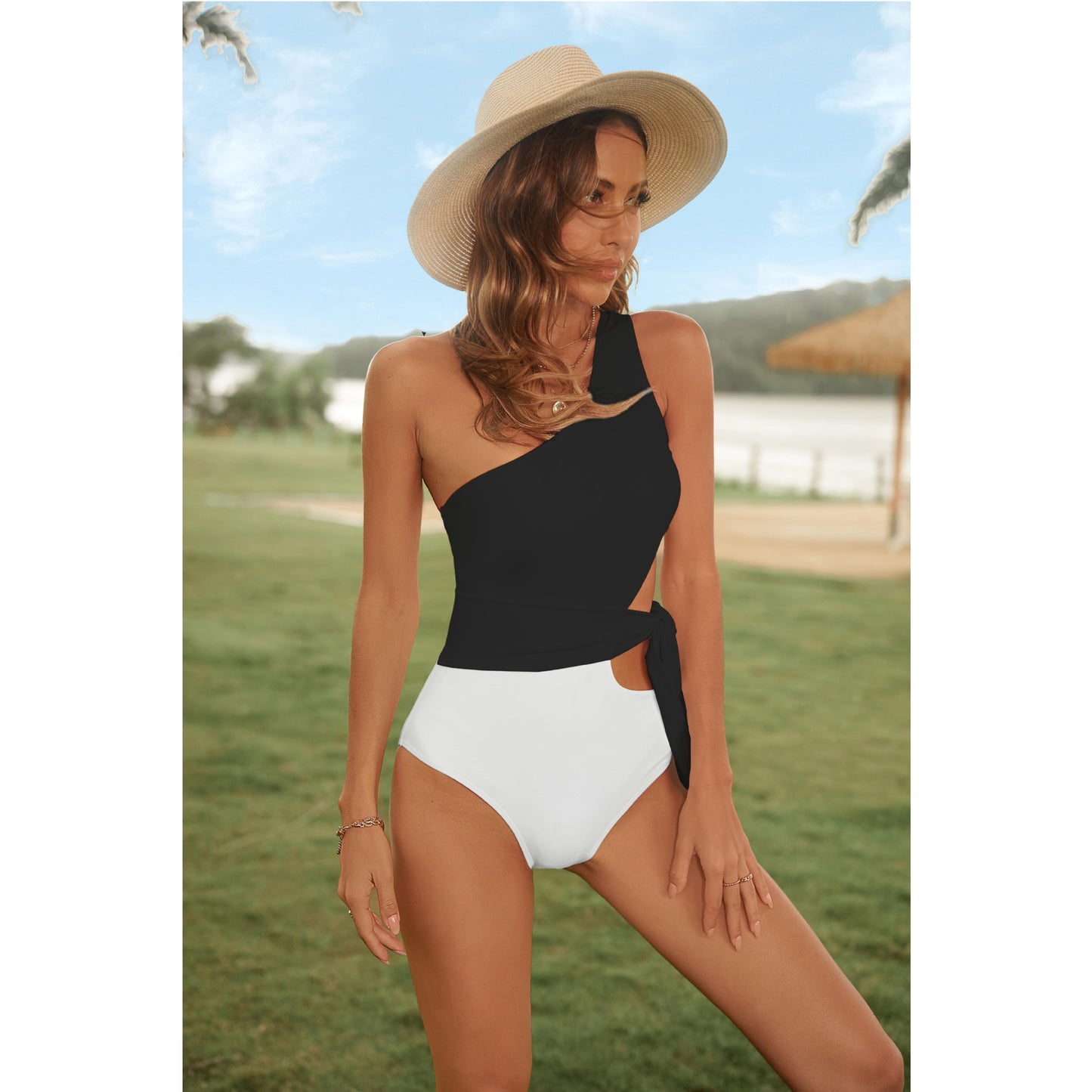 Off the shoulder one piece swimsuit