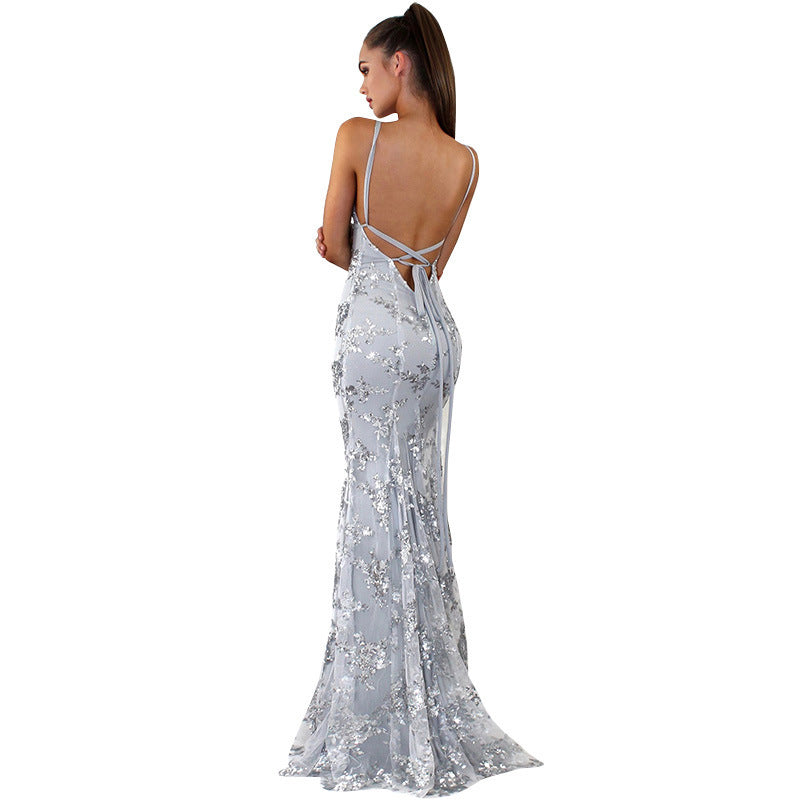 New women's ebay dress halter V-neck halter sequin dress