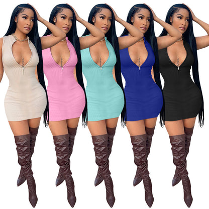 Front zip up mini club dress