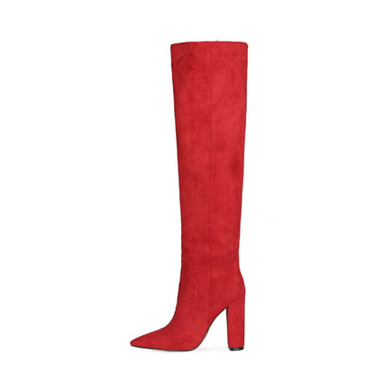 Fashion style creased boots beige white red frosted over knee boots thick heels women's boots big size