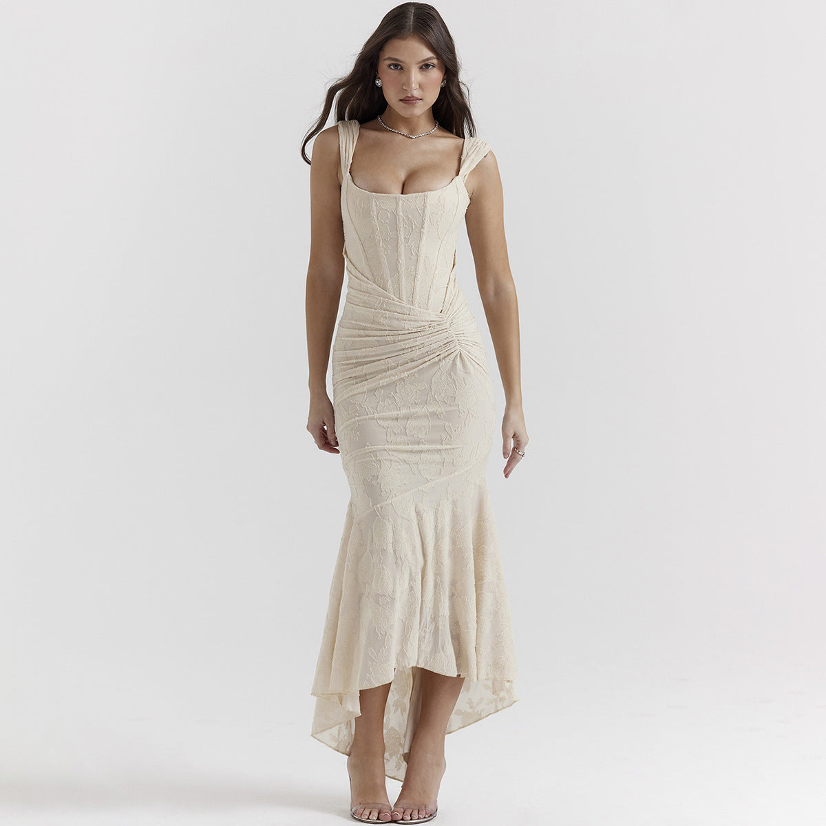 lace fishbone slip skirt dress