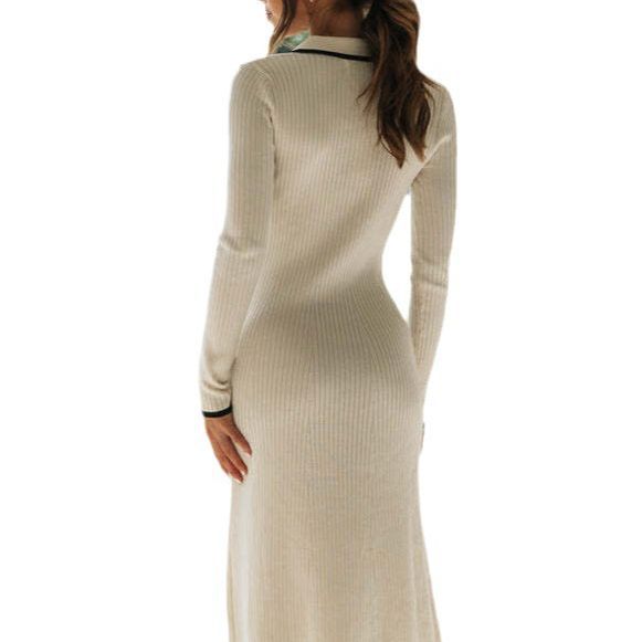 knitted MIDI skirt slimming temperament cover buttock long-sleeved dress