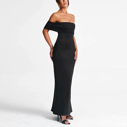 New dress long dress socialite style bare backpack hip slim-fit one-shoulder dress