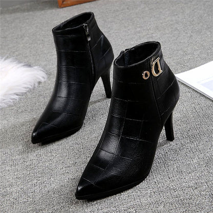 Microfiber pointed stiletto ankle boots Fashion skinny fashion boots Women's leather boots High top shoes