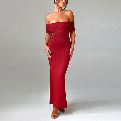 New dress long dress socialite style bare backpack hip slim-fit one-shoulder dress