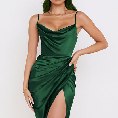 New women's fashion sexy dress high slit slip dress irregular slim slip