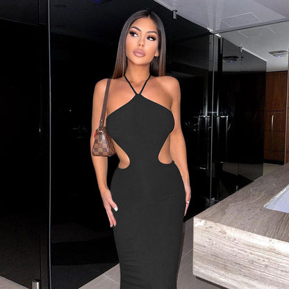 Wind spring and summer new women's sexy halter strap hanging neck bag buttock slim temperament dress woman