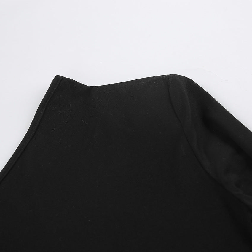 Black woolly knit high-waisted split sheath dress Wildberries spring/summer fashion woman