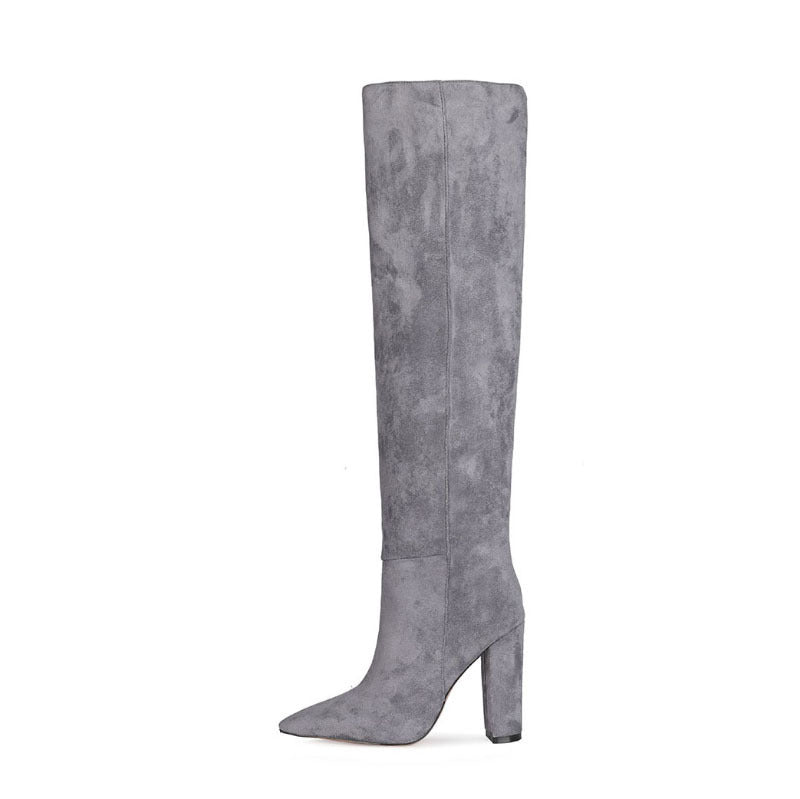 Fashion style creased boots beige white red frosted over knee boots thick heels women's boots big size