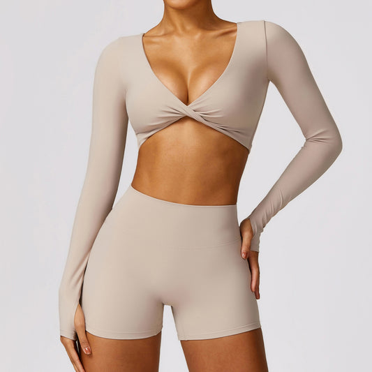 spring long sleeve yoga wear quick dry tight fitness wear leisure running sports long sleeve top