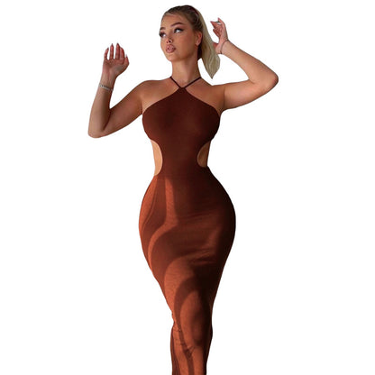 Wind spring and summer new women's sexy halter strap hanging neck bag buttock slim temperament dress woman