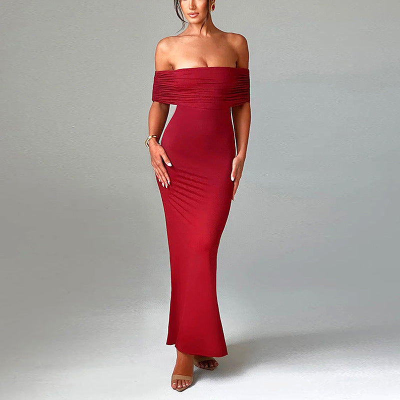 New dress long dress socialite style bare backpack hip slim-fit one-shoulder dress