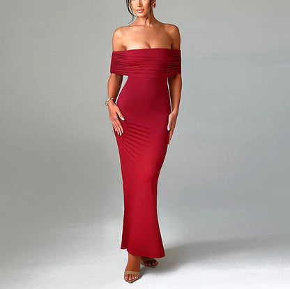 New dress long dress socialite style bare backpack hip slim-fit one-shoulder dress