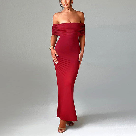 New dress long dress socialite style bare backpack hip slim-fit one-shoulder dress