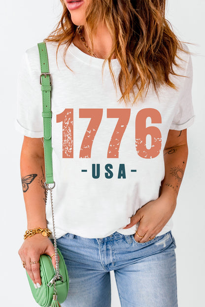 "1776 USA" Round Neck Short Sleeve T-Shirt