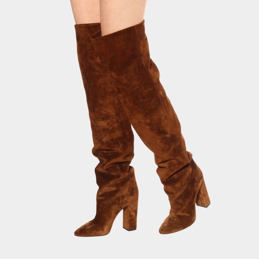 Fashion style creased boots beige white red frosted over knee boots thick heels women's boots big size