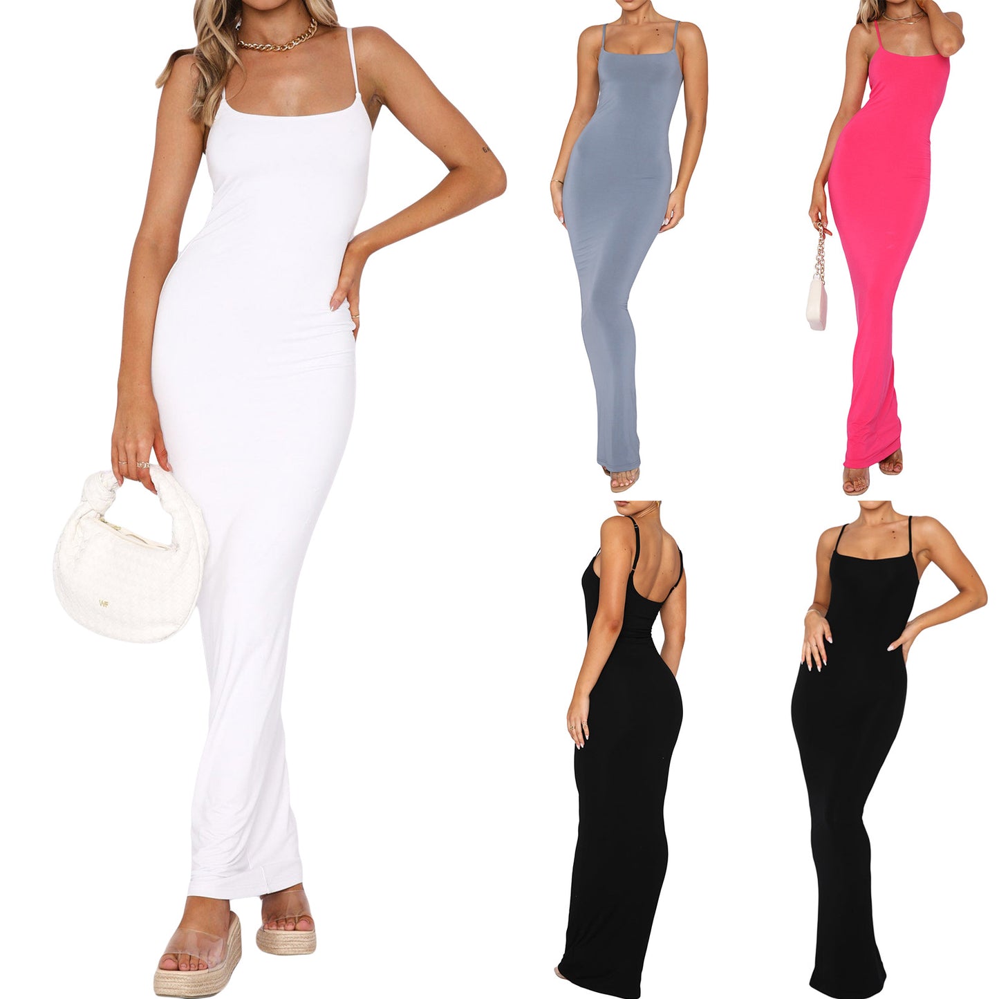 solid color slip dress sexy slim-fit bag hip long dress