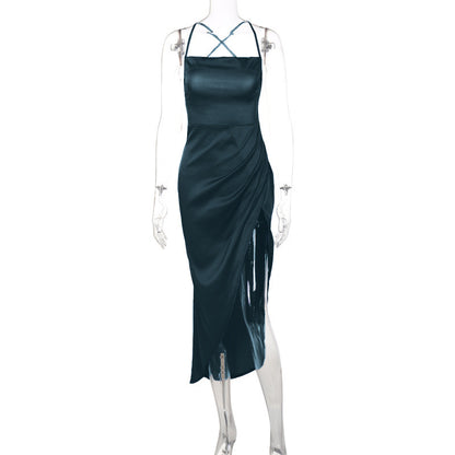 New women's fashion sexy dress high slit slip dress irregular slim slip