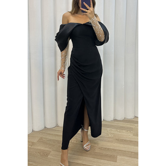 New party fashion dress casual loose one-line collar dress for women