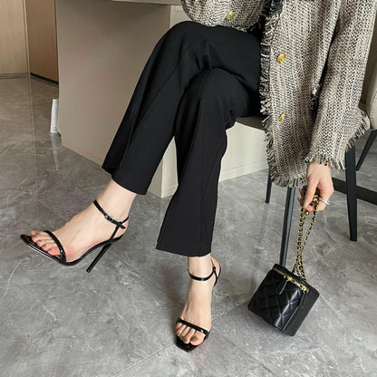 Style new fashion stiletto sandals sweet date one line buckle long square head high heels women's shoes