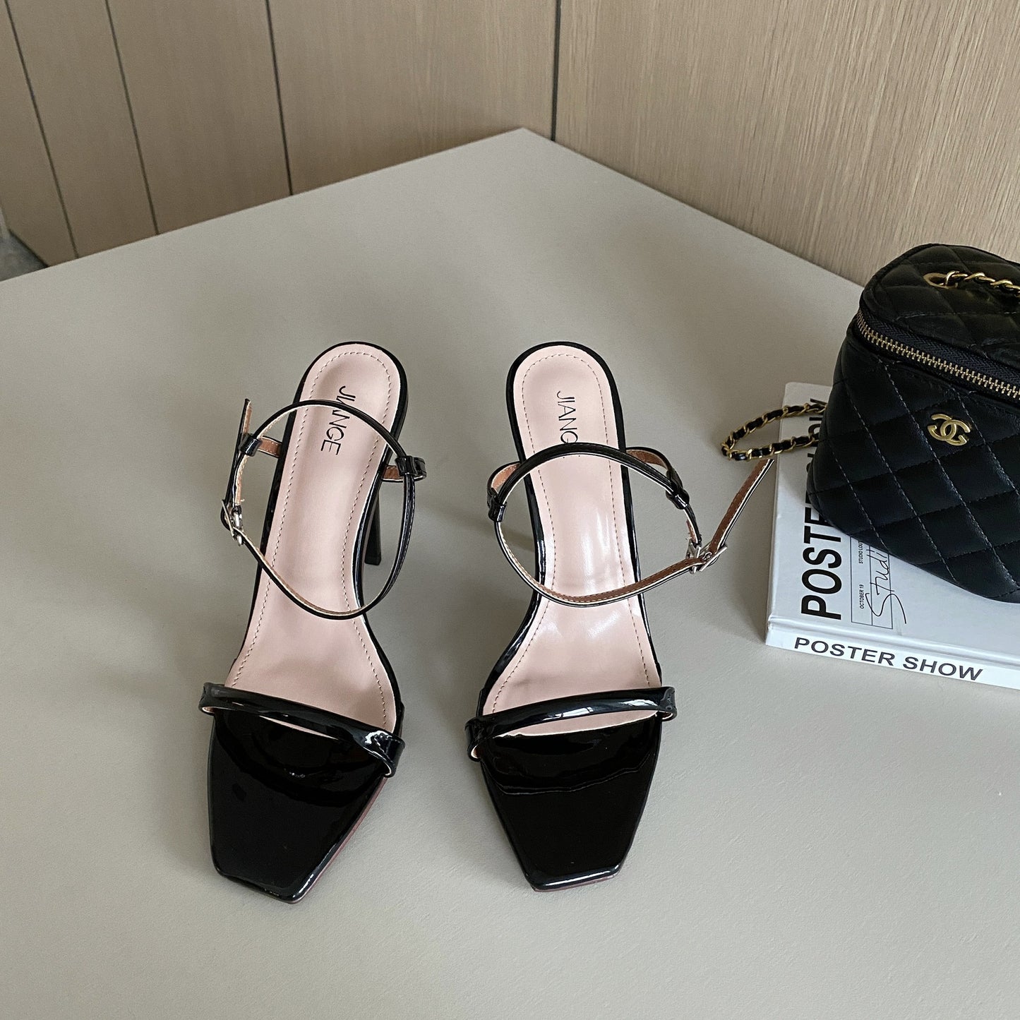 Style new fashion stiletto sandals sweet date one line buckle long square head high heels women's shoes