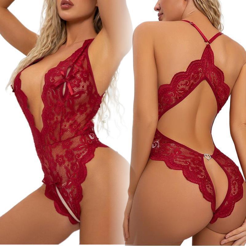 Lingerie new large size lace temptation open crotch backless free onesie