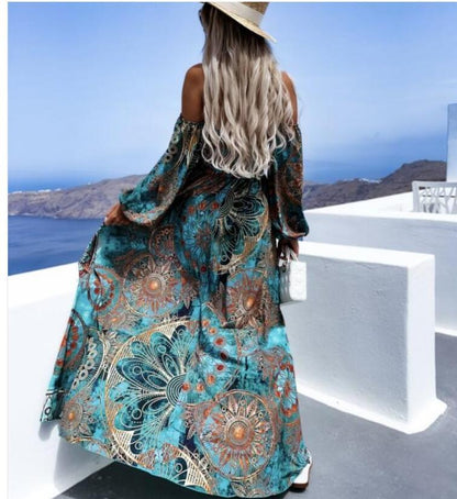 long sleeve chest print long dress