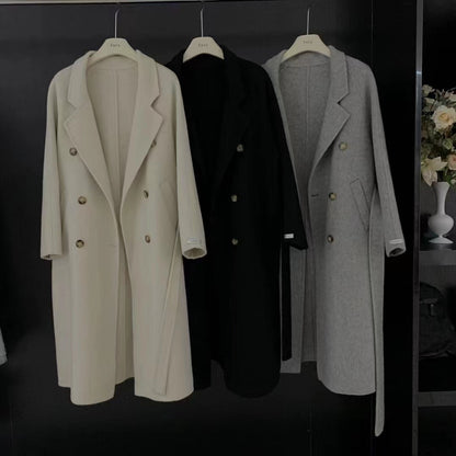 new MAX double breasted European version long hair plus long lace-up double sided wool coat woman