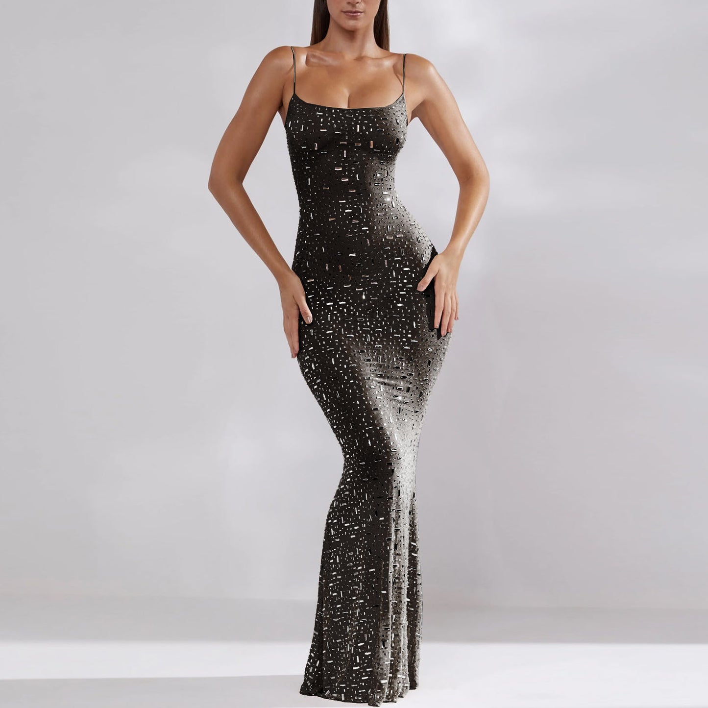 Women's bright diamond sexy halter mermaid long dress