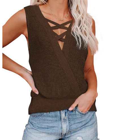 Spring/summer sweater V-neck sleeveless reversible vest