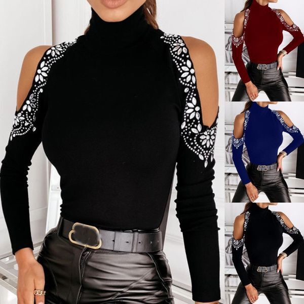 European station spring new fashion sexy solid color hot diamond off shoulder T-shirt base