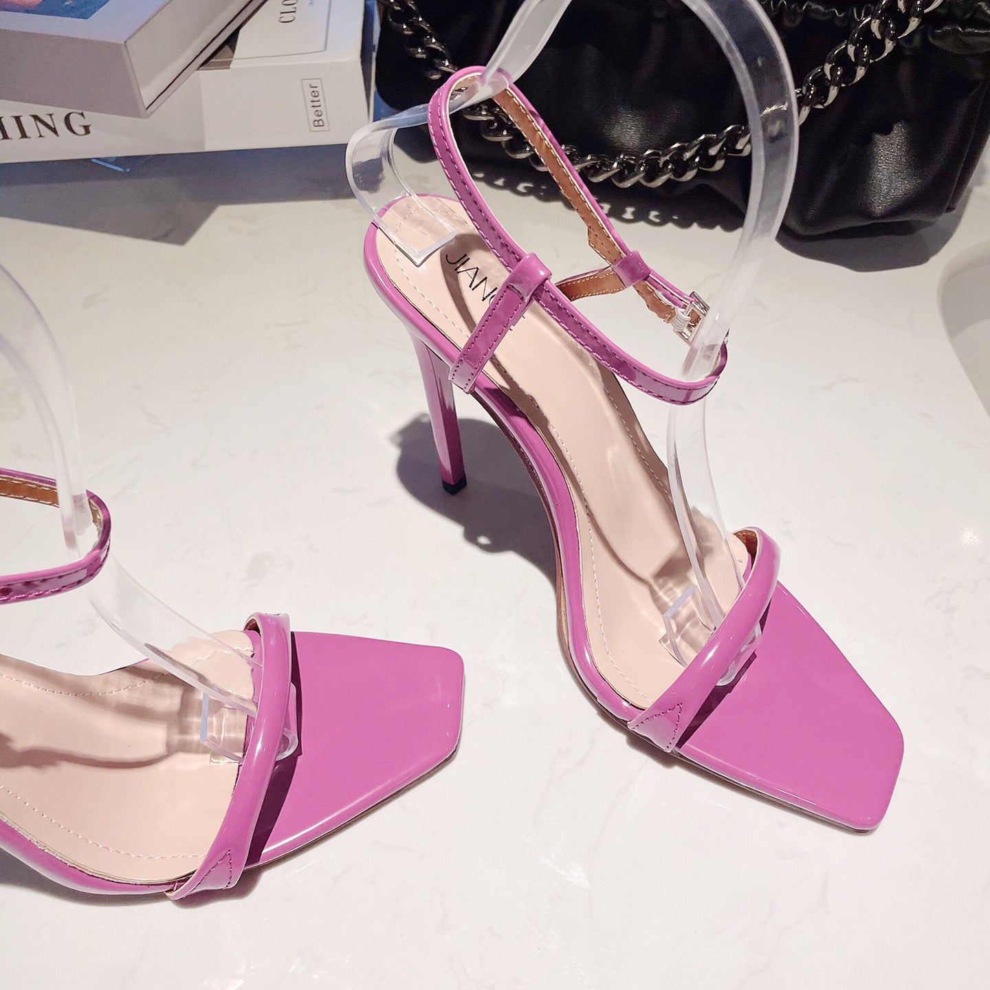 Style new fashion stiletto sandals sweet date one line buckle long square head high heels women's shoes