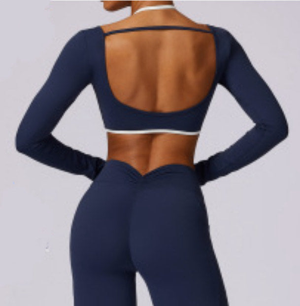 naked thin quick dry back yoga clothing top long sleeve running T-shirt long sleeve fitness clothing