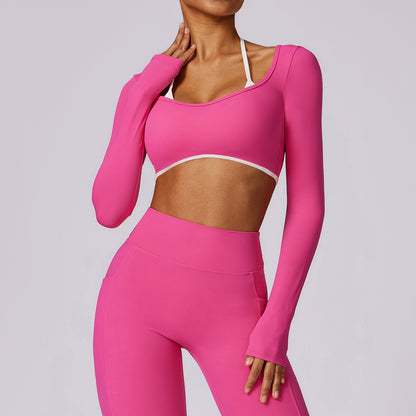 naked thin quick dry back yoga clothing top long sleeve running T-shirt long sleeve fitness clothing